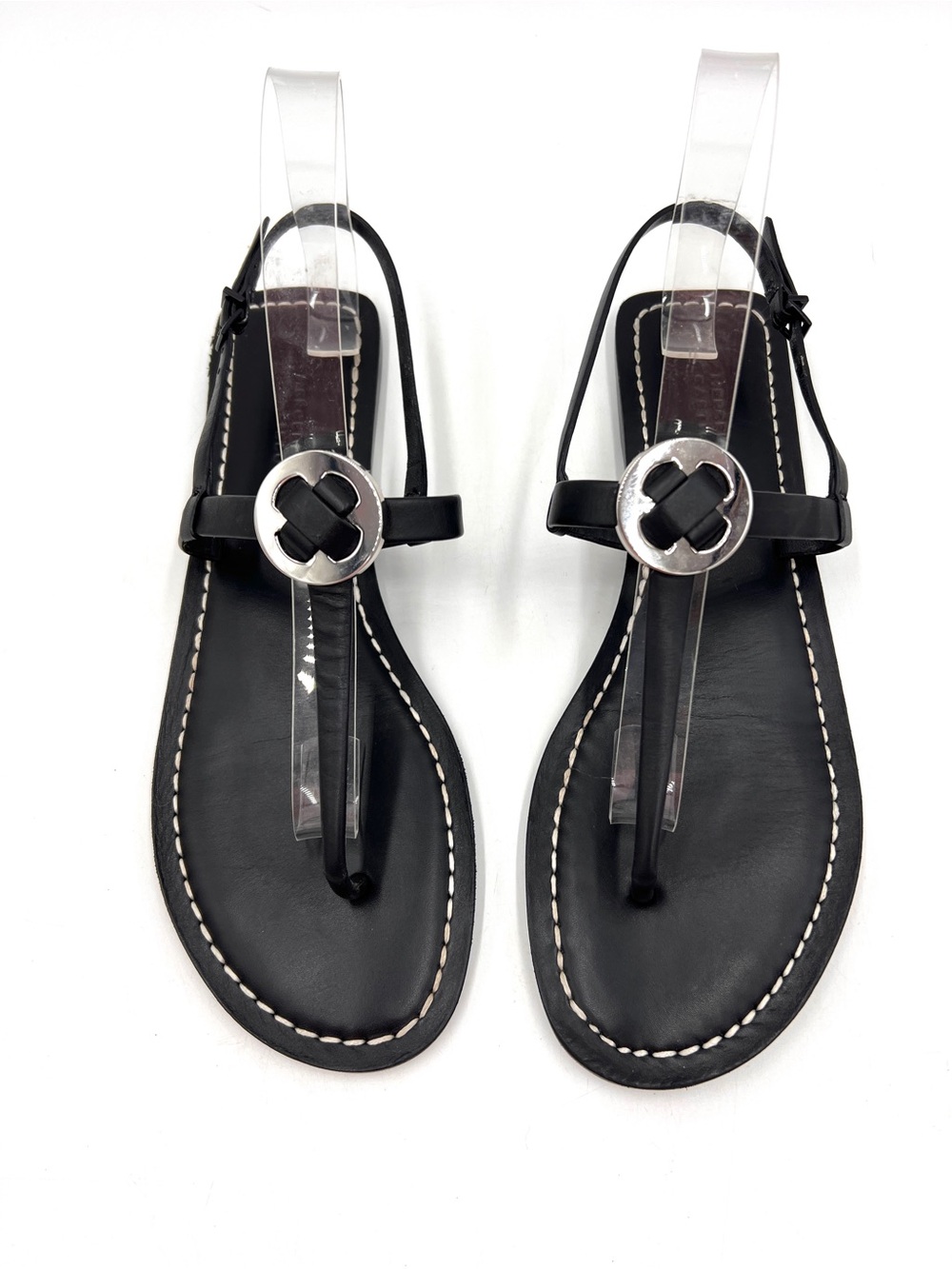 Mercedes Castillo Viveana T-Strap Thong Sandal Black Leather Size 9